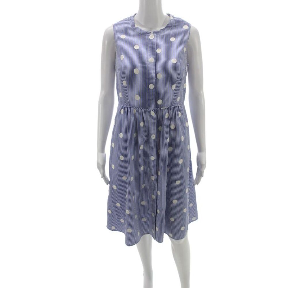 Karl Lagerfeld Womens Shirt Dress Blue Polka Dot Sleeveless Midi Size 4